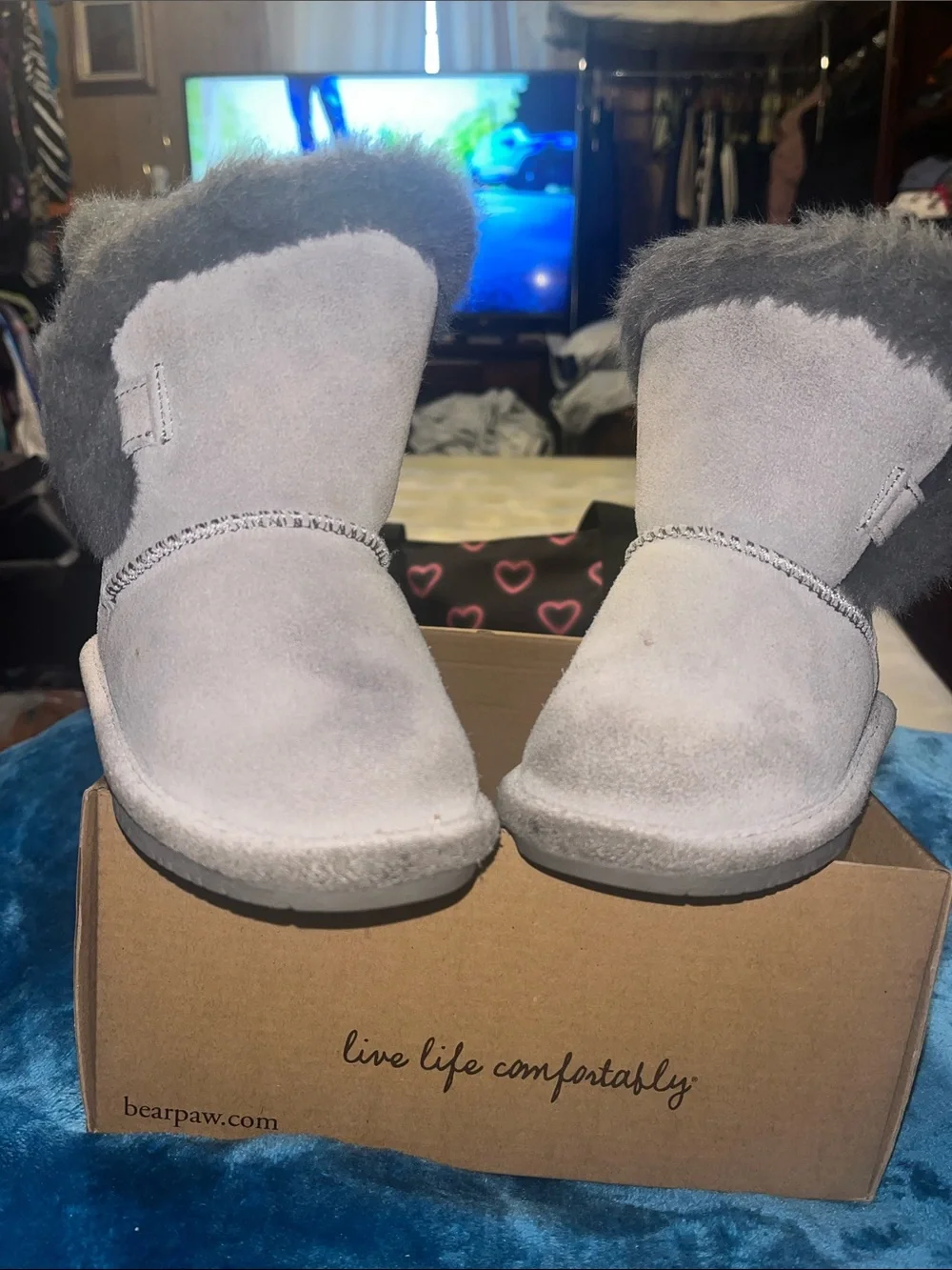 BearPaw Gray Faux Fur Kids Winter Boots
